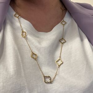 Nwt Van Cleef Gold Waterproof Non Tarnish Clover Necklace Alhambra